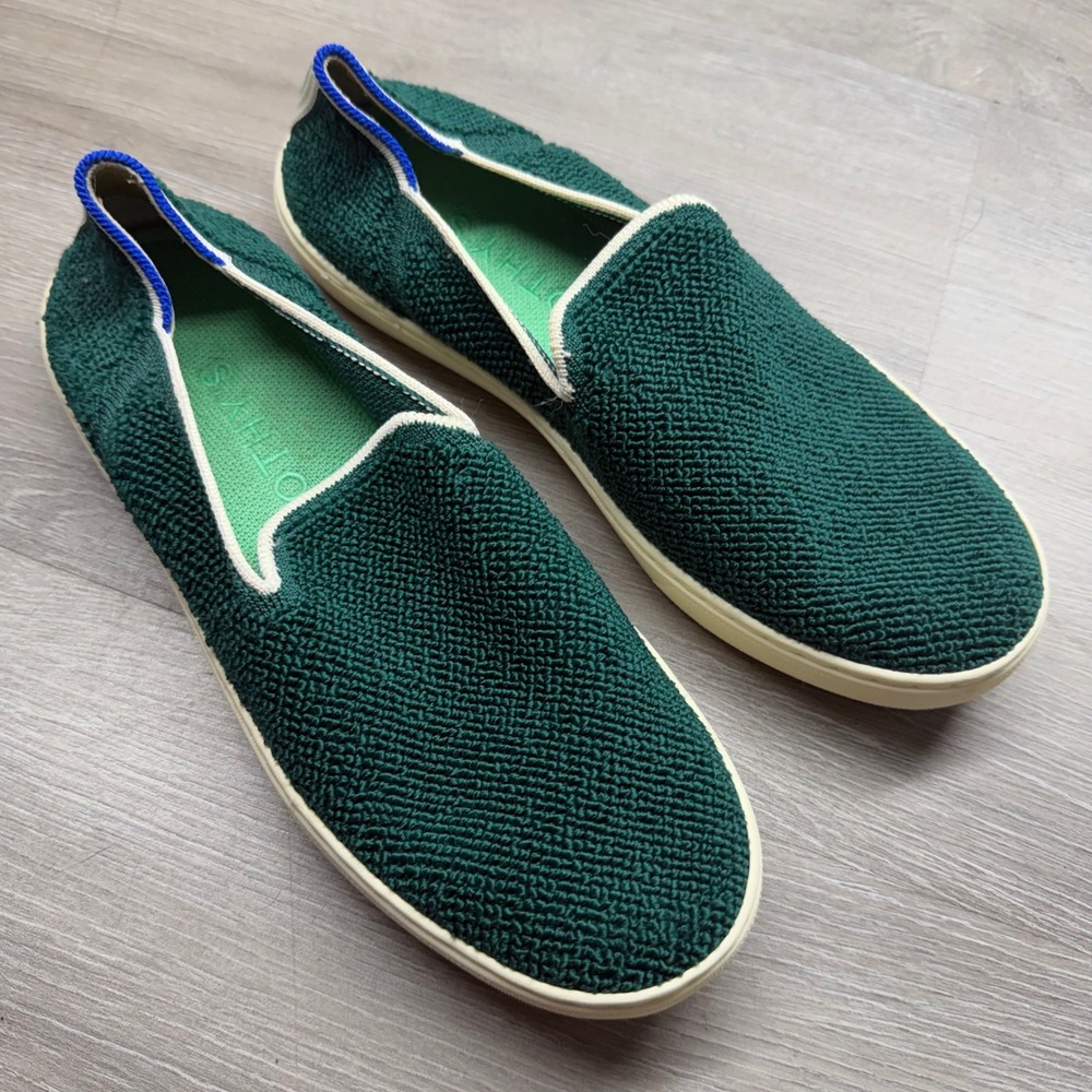Rothys The Sneaker Forest Green Knit Slip On Shoes Womens 8.5